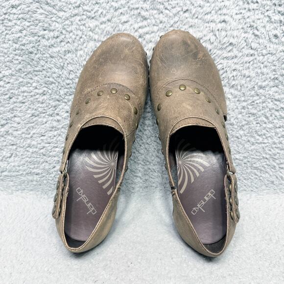 Dansko Ryder Womens Size 9.5-10 Heeled Clogs Brown Distressed Leather Studded - Picture 5 of 9